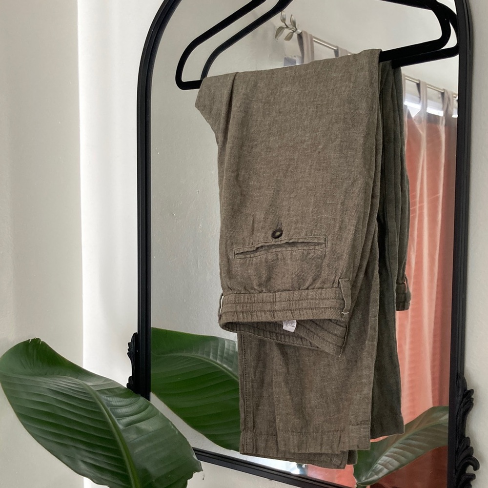 Men's Tan/Green linen Pants with drawstring